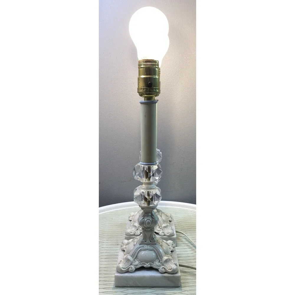 PAIR Vintage Ornate Ivory Cast Metal On Marble Base Working Table Lamps 17